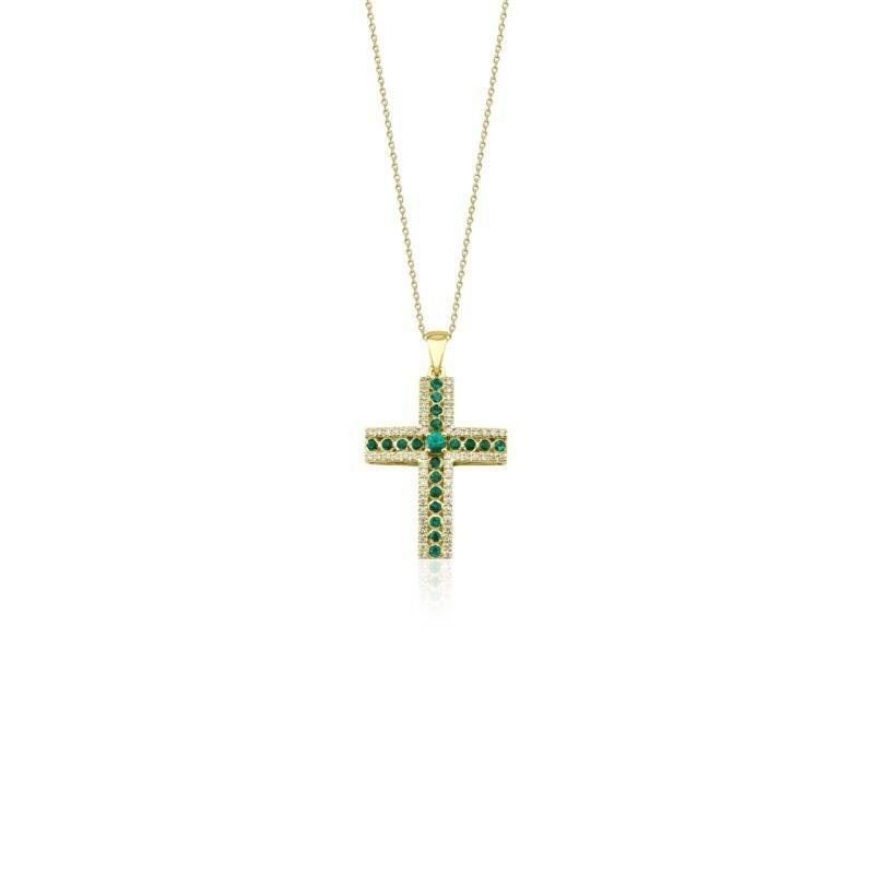 Emerald And Diamond Cross 0.45ct Neckalce