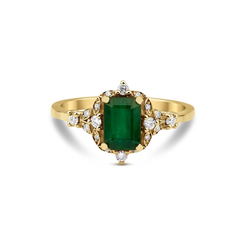 Midori - Vintage Inspired Emerald and Diamond Engagement