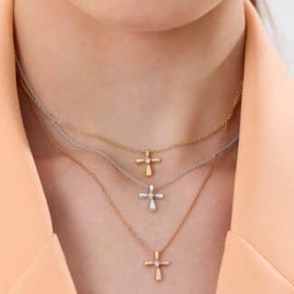 0.04ct Natural Diamond and Solid Gold Dainty Cross Necklace