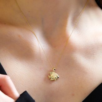 Gold And 0.01ct Diamond Fish Necklace