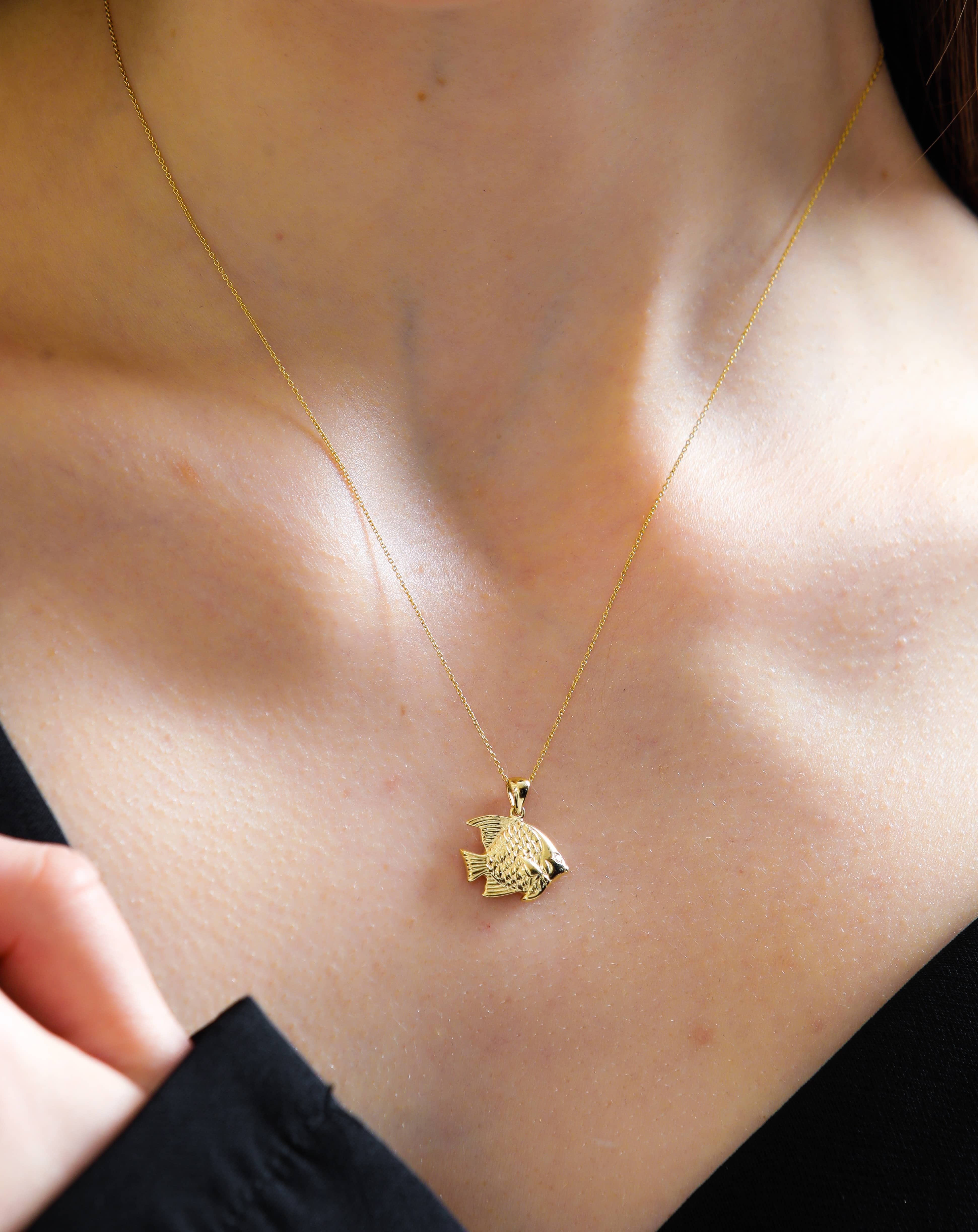 Gold And 0.01ct Diamond Fish Necklace