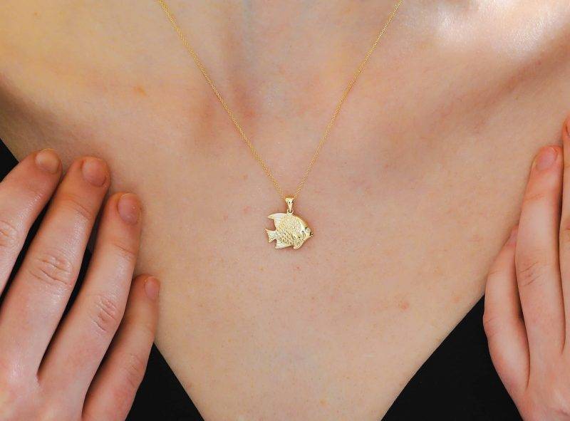 Gold And 0.01ct Diamond Fish Necklace