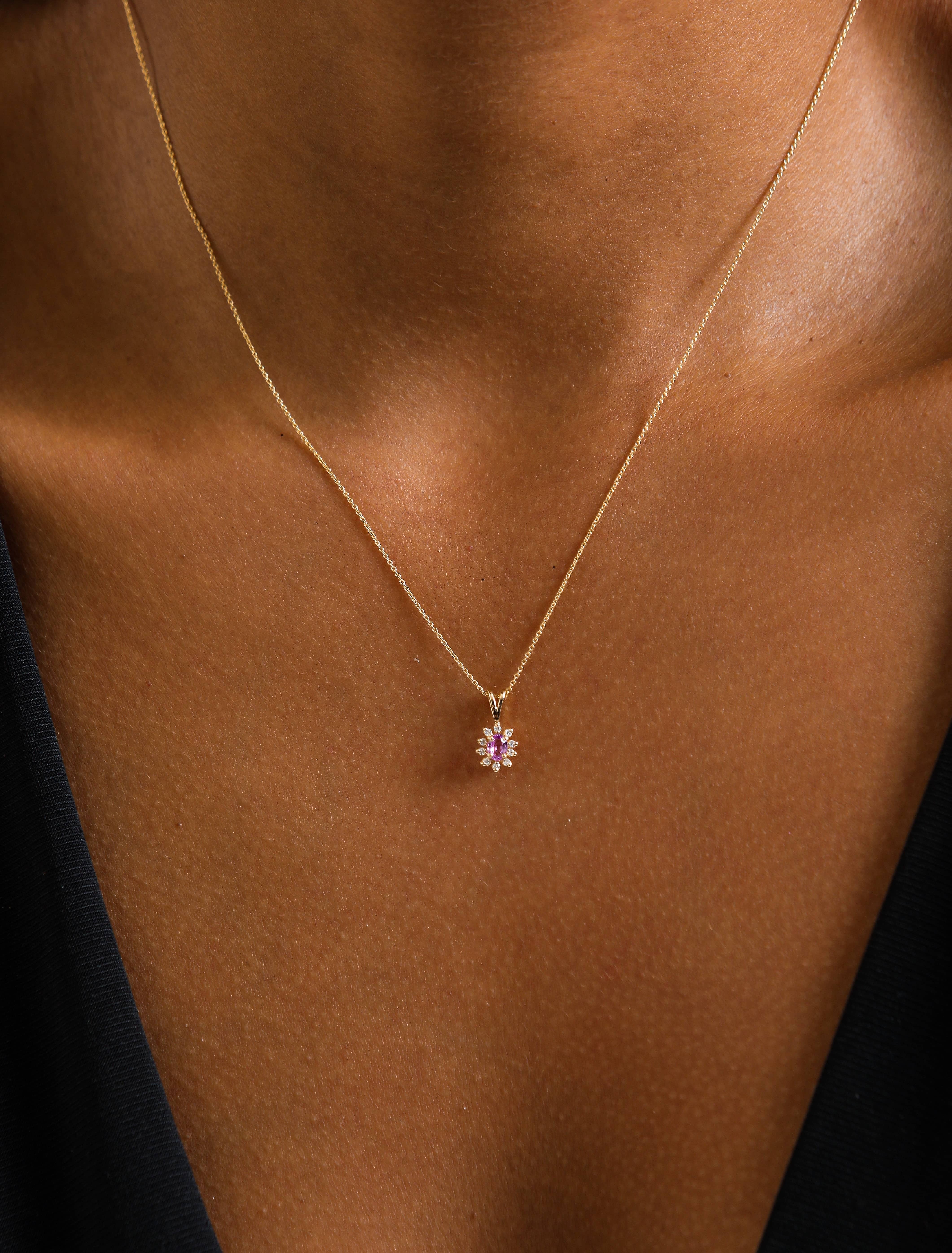 Dainty Pink Sapphire And  0.35ct Diamond Necklace