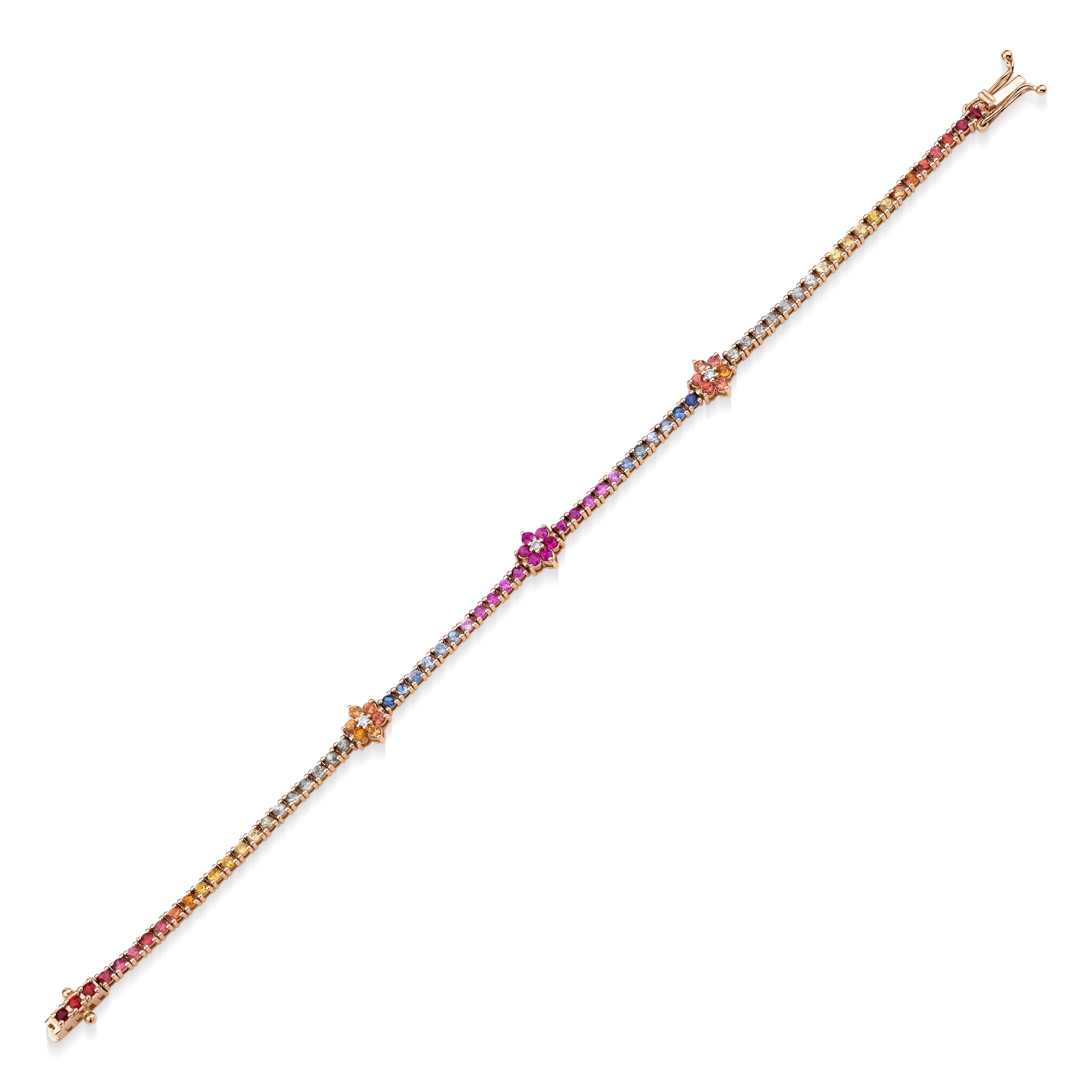 Floral Design Rainbow Sapphire 3.26ct Tennis Bracelet