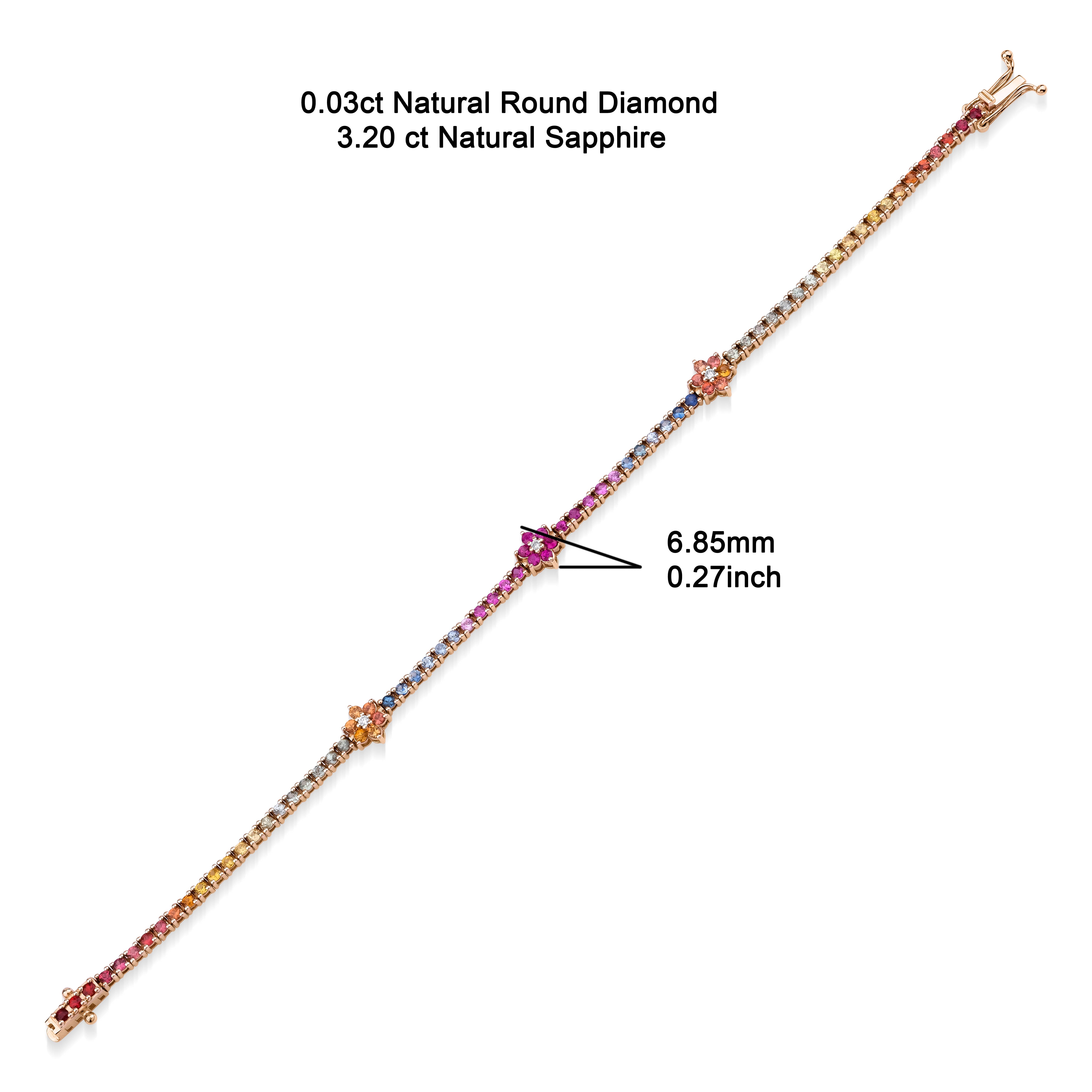 Floral Design Rainbow Sapphire 3.26ct Tennis Bracelet