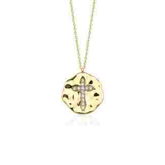 Diamond Antique Cross Solid 14kt Gold 0.35ct Necklace