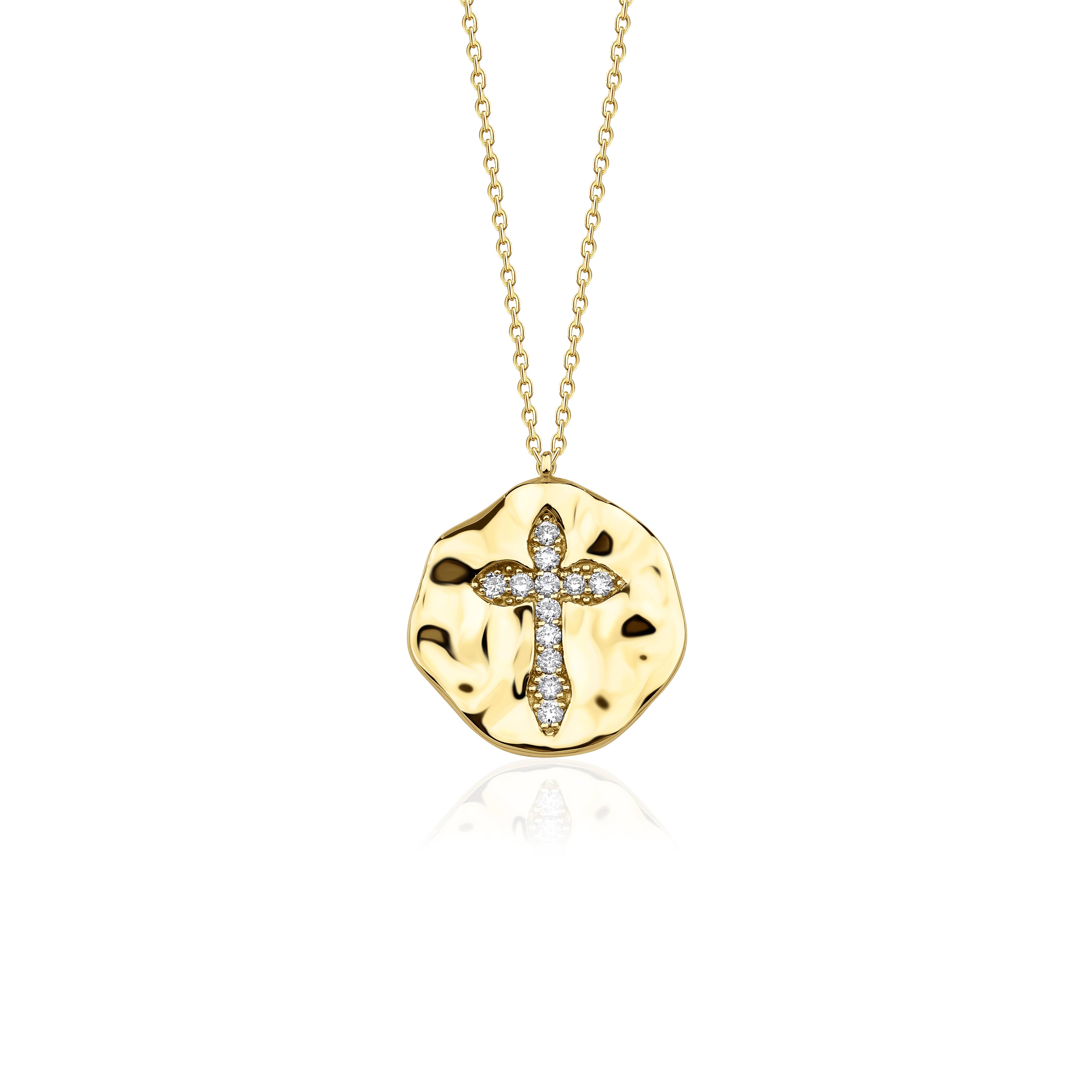 Diamond Antique Cross Solid 14kt Gold 0.35ct Necklace