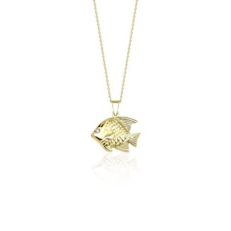 Gold And 0.01ct Diamond Fish Necklace