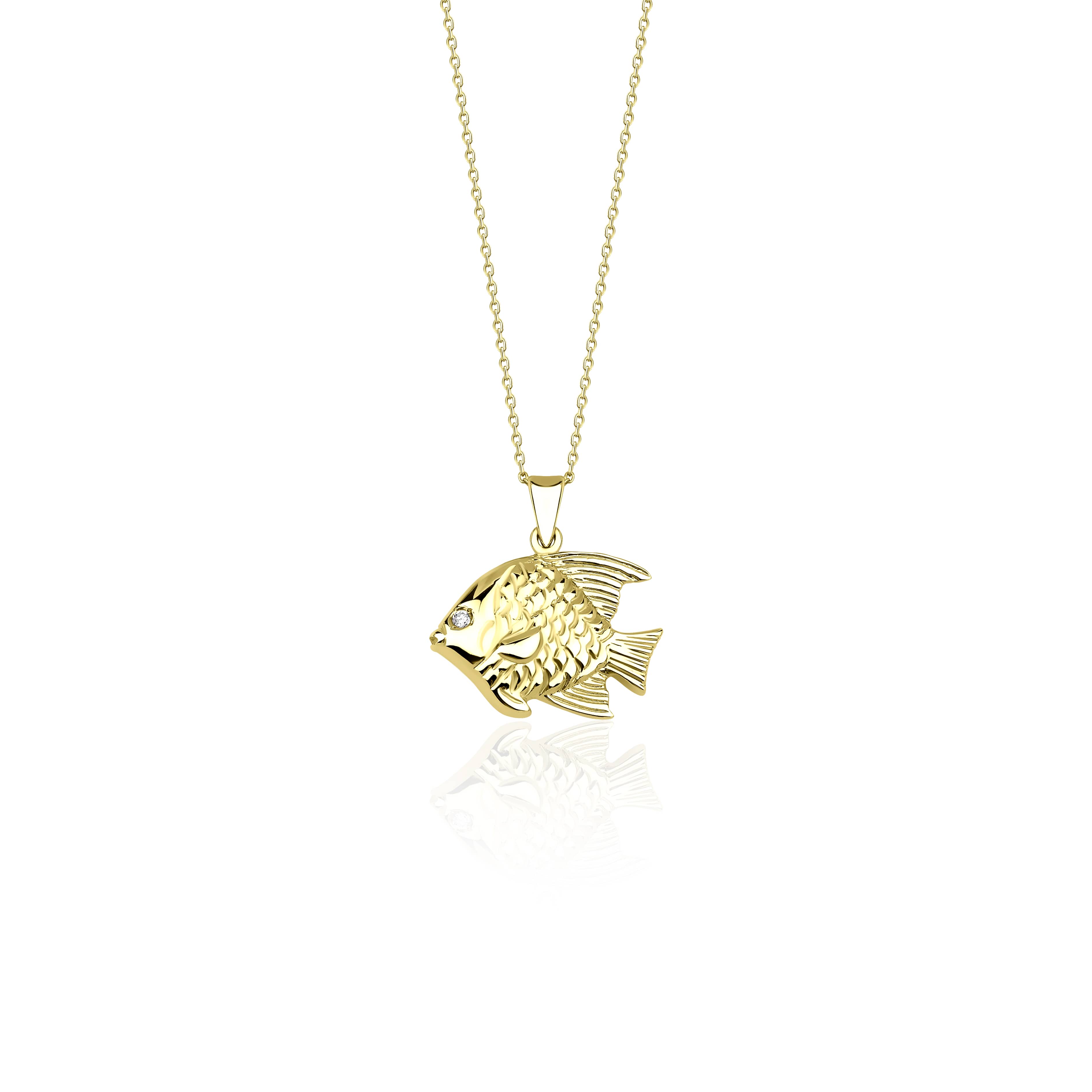 Gold And 0.01ct Diamond Fish Necklace