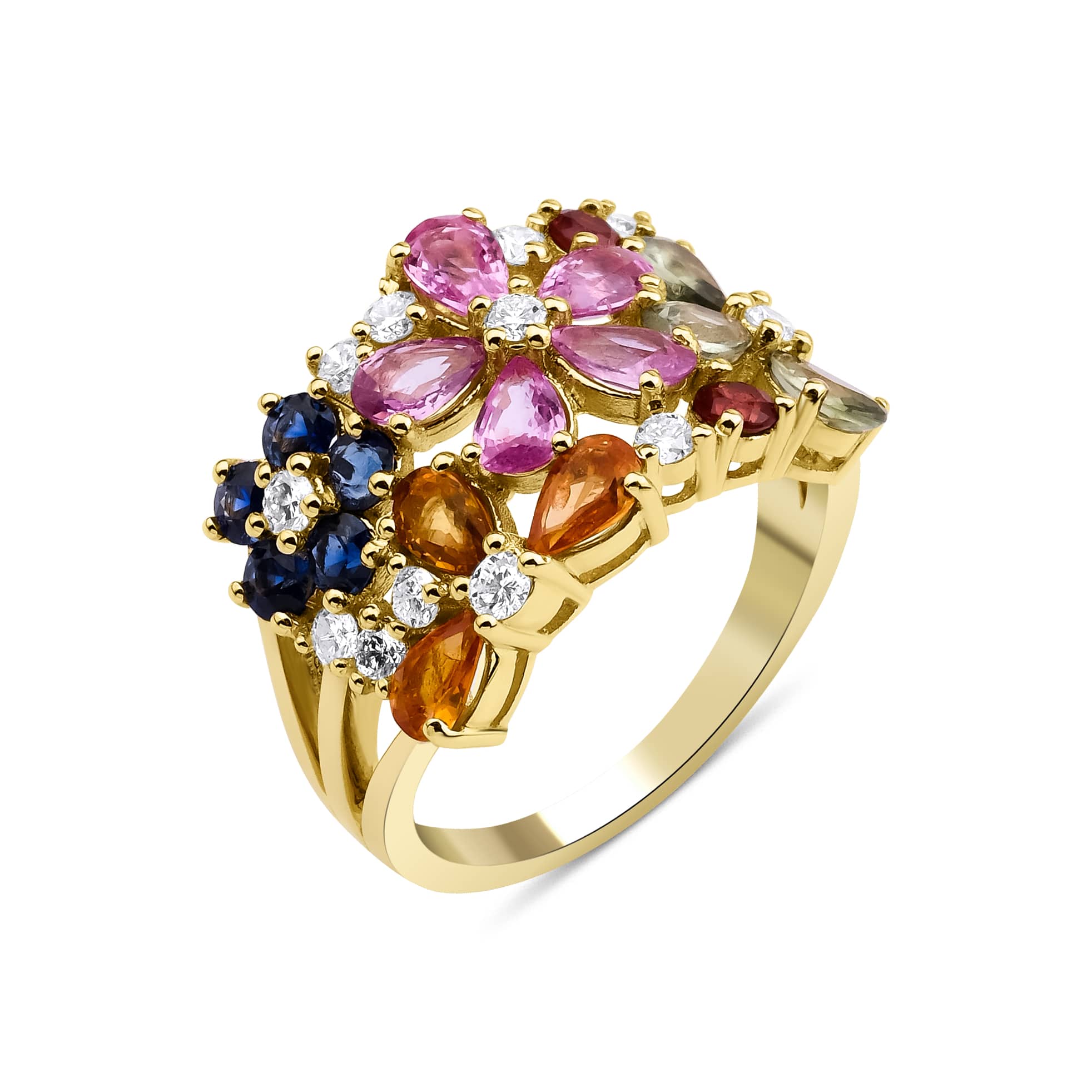Flower Sapphire And Diamond 4.45ct Ring