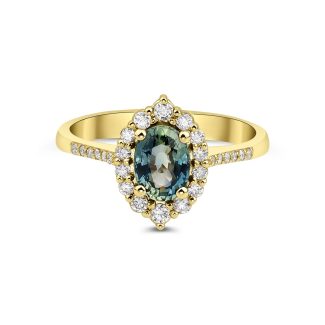 Teal Sapphire And Diamond Halo 1.42ct Ring