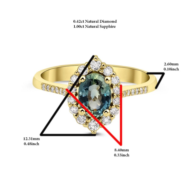 Teal Sapphire And Diamond Halo 1.42ct Ring