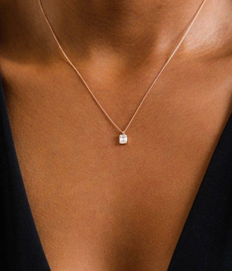 Dainty Baguette 0.15ct Diamond Cluster Necklace