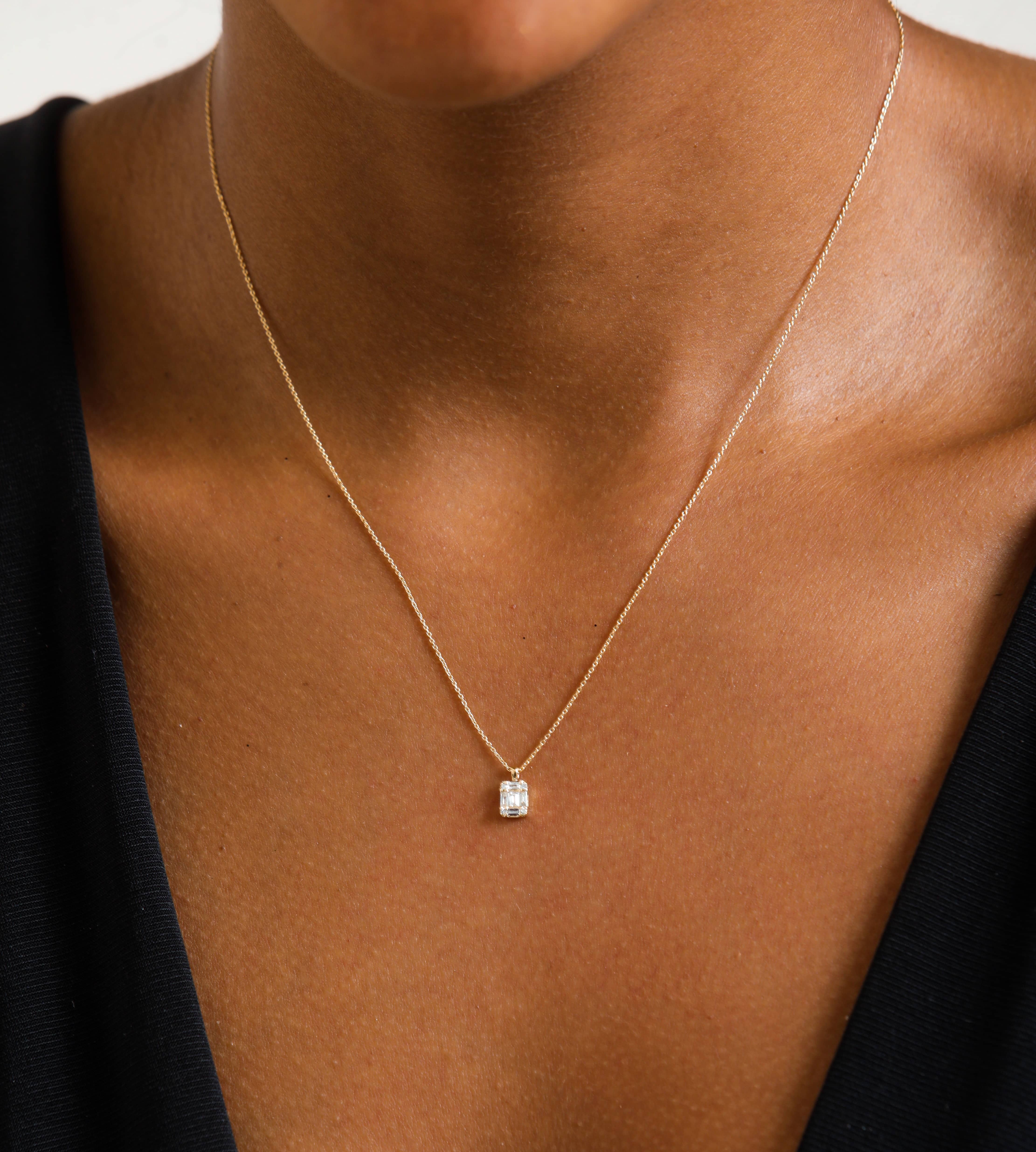 Dainty Baguette 0.15ct Diamond Cluster Necklace