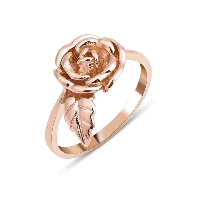 Rose and Leaf Solid Gold Ring