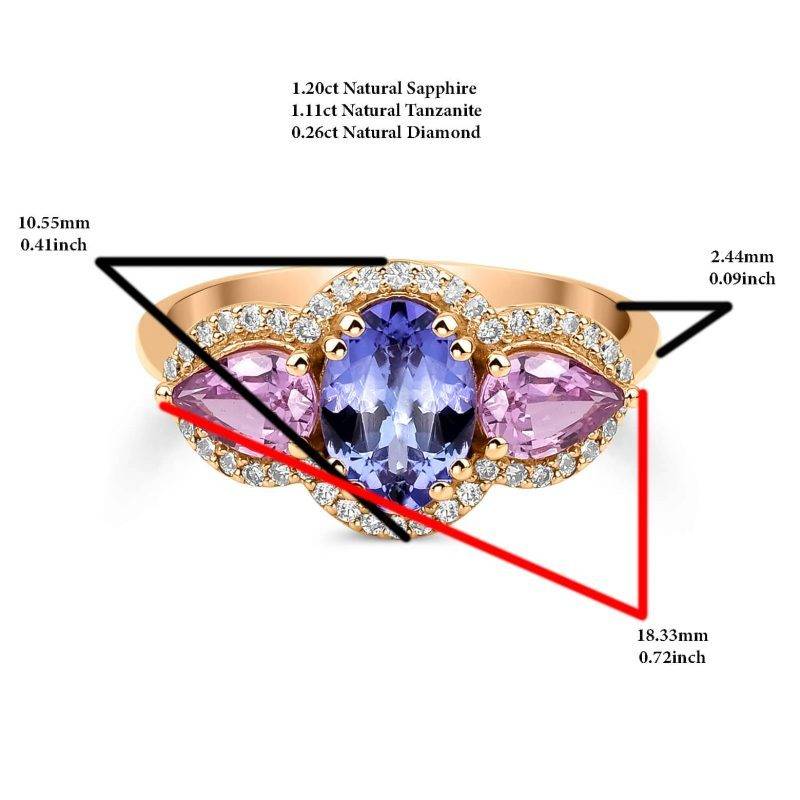 Tanzanite And Pink Sapphire Tria 2.57ct Ring