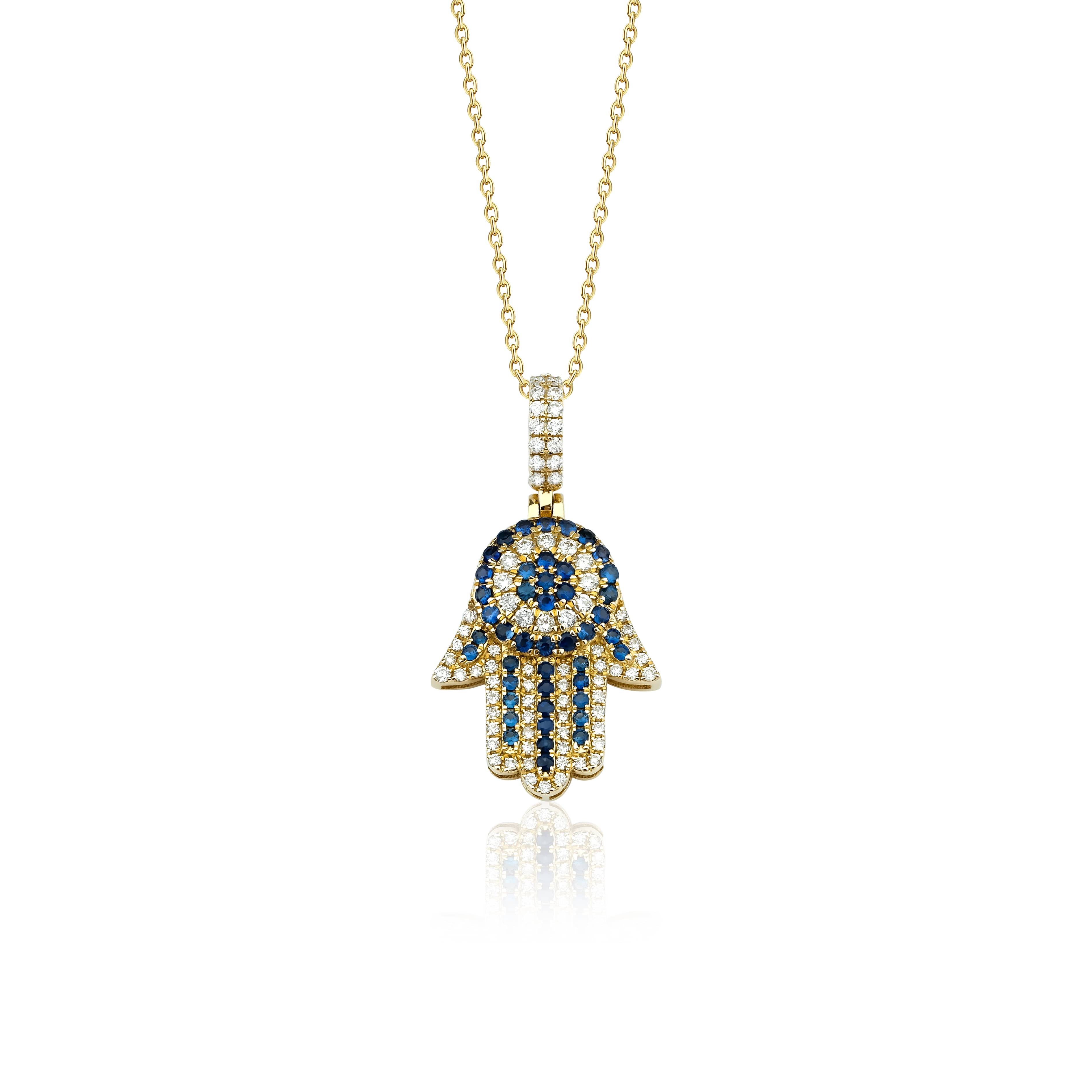 Sapphire and Diamond 1.15ct Hamsa Necklace
