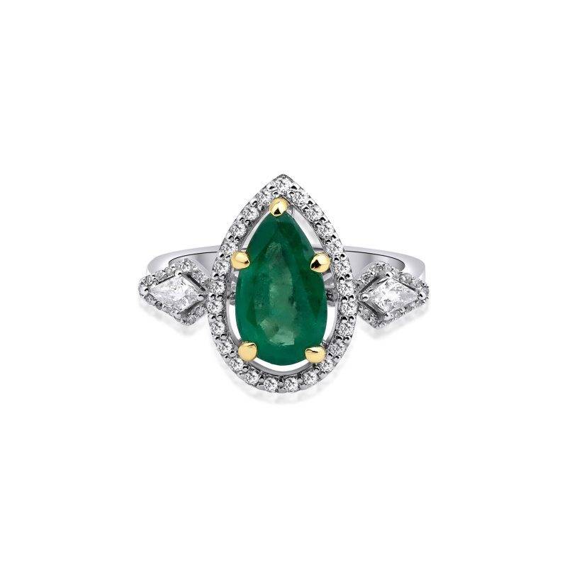 Pear Emerald And Diamond Tria 2.28ct Ring