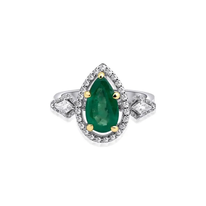 Pear Emerald And Diamond Tria 2.28ct Ring