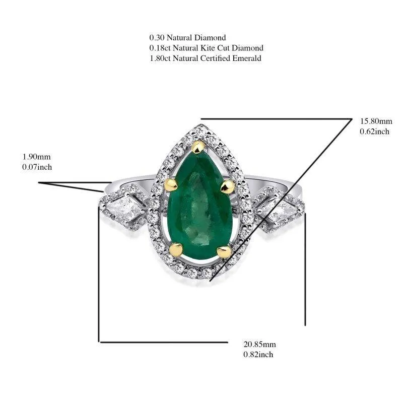 Pear Emerald And Diamond Tria 2.28ct Ring