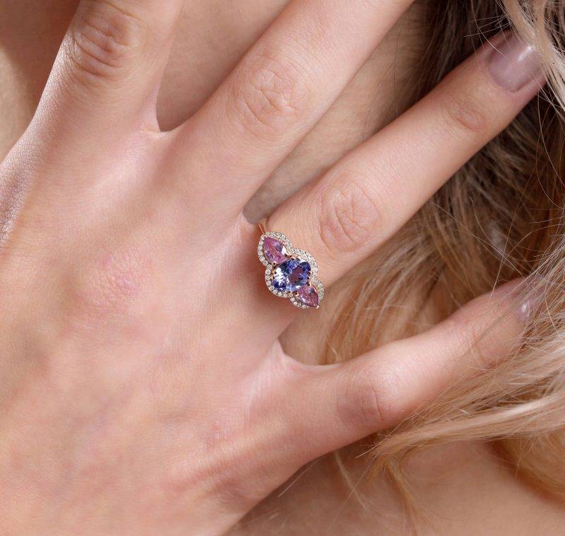 Tanzanite And Pink Sapphire Tria 2.57ct Ring