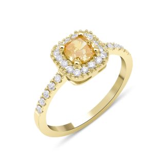 Yellow Cushion Diamond Ring, Diamond Engagement 0.89ct Ring