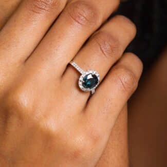 Greenish Blue Sapphire And Diamond 2.36ct Ring