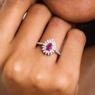 Ruby And Diamond Flower 0.83ct Ring