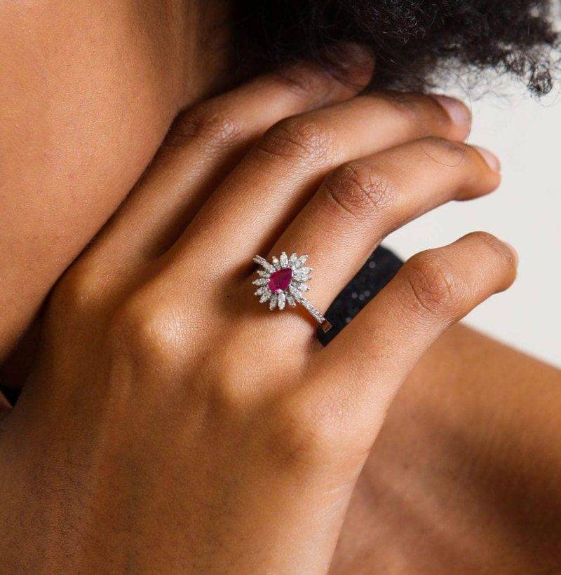 Ruby And Diamond Flower 0.83ct Ring