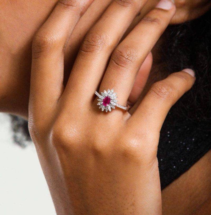 Ruby And Diamond Flower 0.83ct Ring