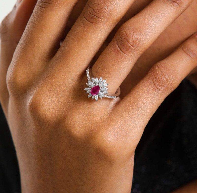 Ruby And Diamond Flower 0.83ct Ring