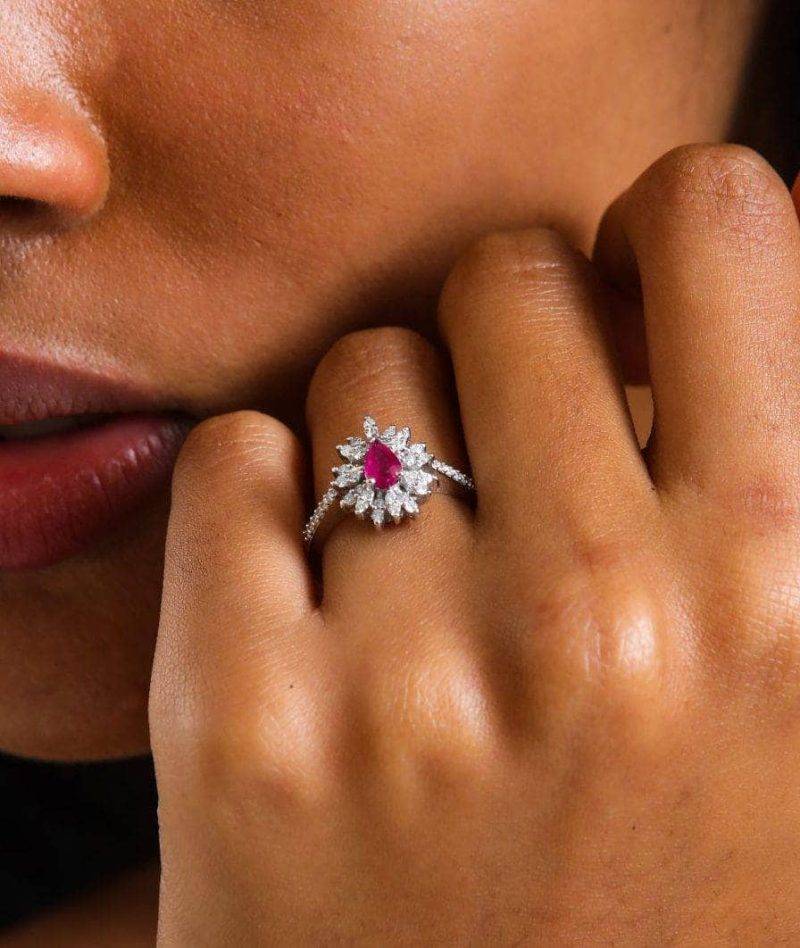 Ruby And Diamond Flower 0.83ct Ring