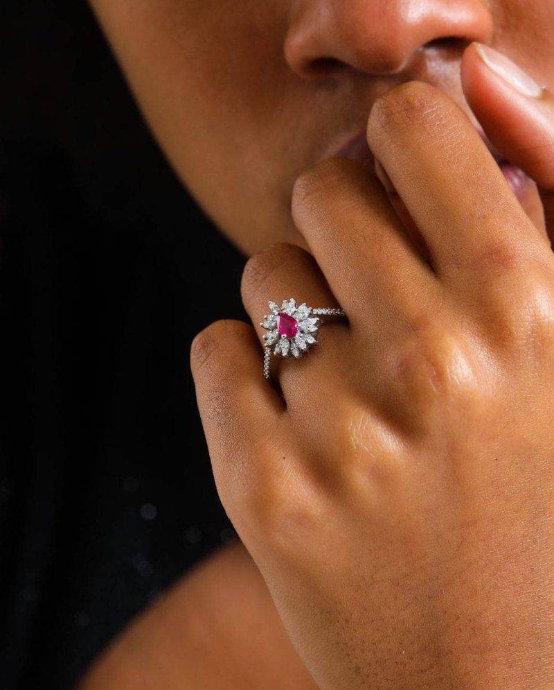 Ruby And Diamond Flower 0.83ct Ring