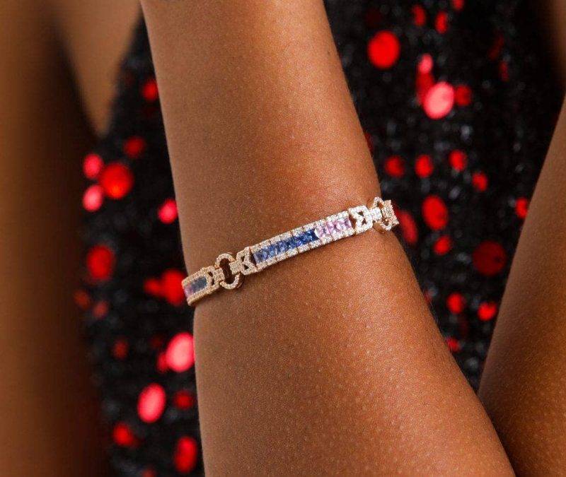 Sapphire Rainbow  And Diamond Tennis 8.40ct Bracelet