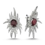 Ruby And Diamond Solid Gold 4.30ct Earrings