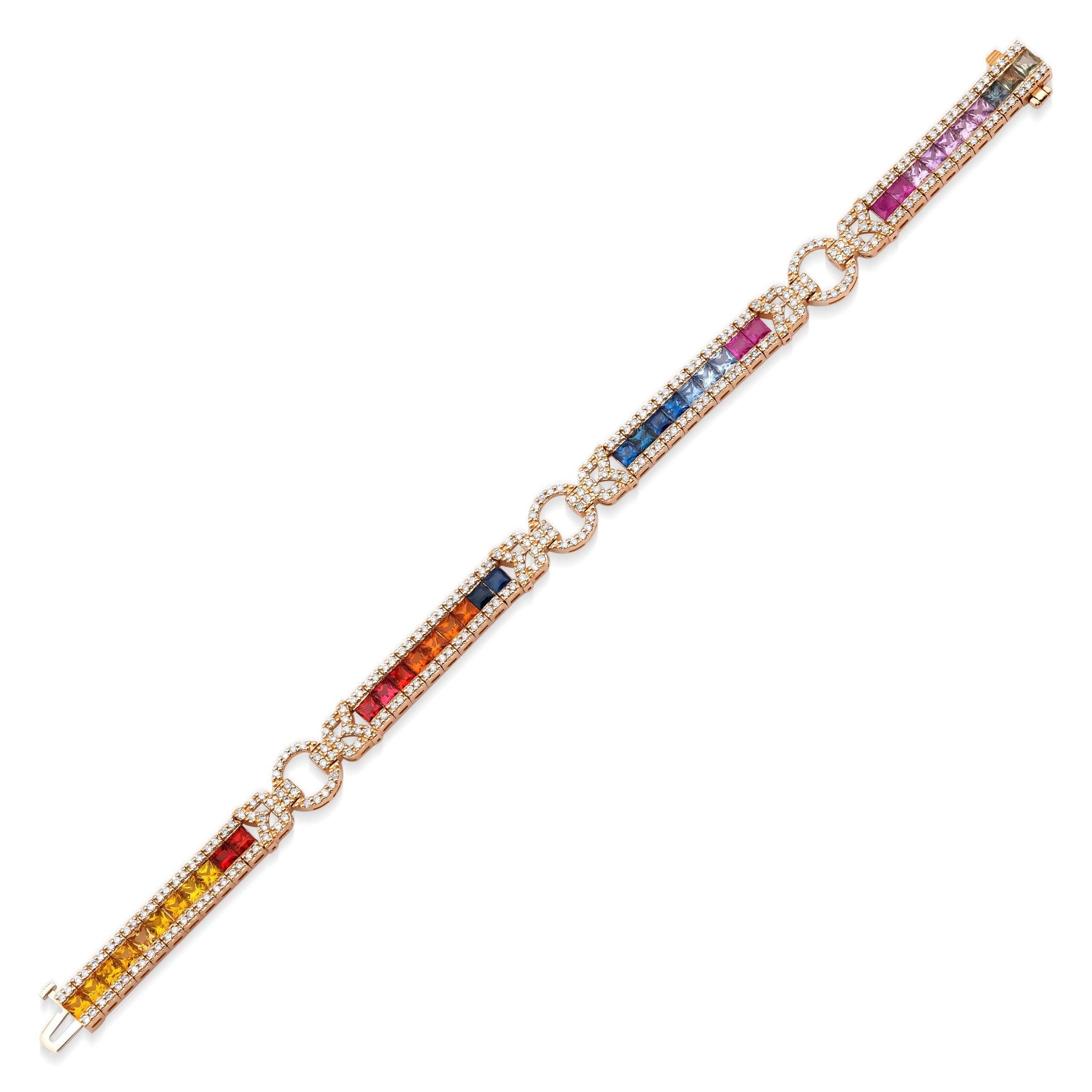 Sapphire Rainbow  And Diamond Tennis 8.40ct Bracelet