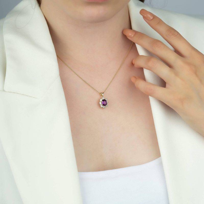 Purple Sapphire And Diamond 0.70ct Necklace