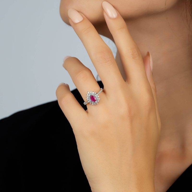 Ruby And Diamond Flower 0.83ct Ring