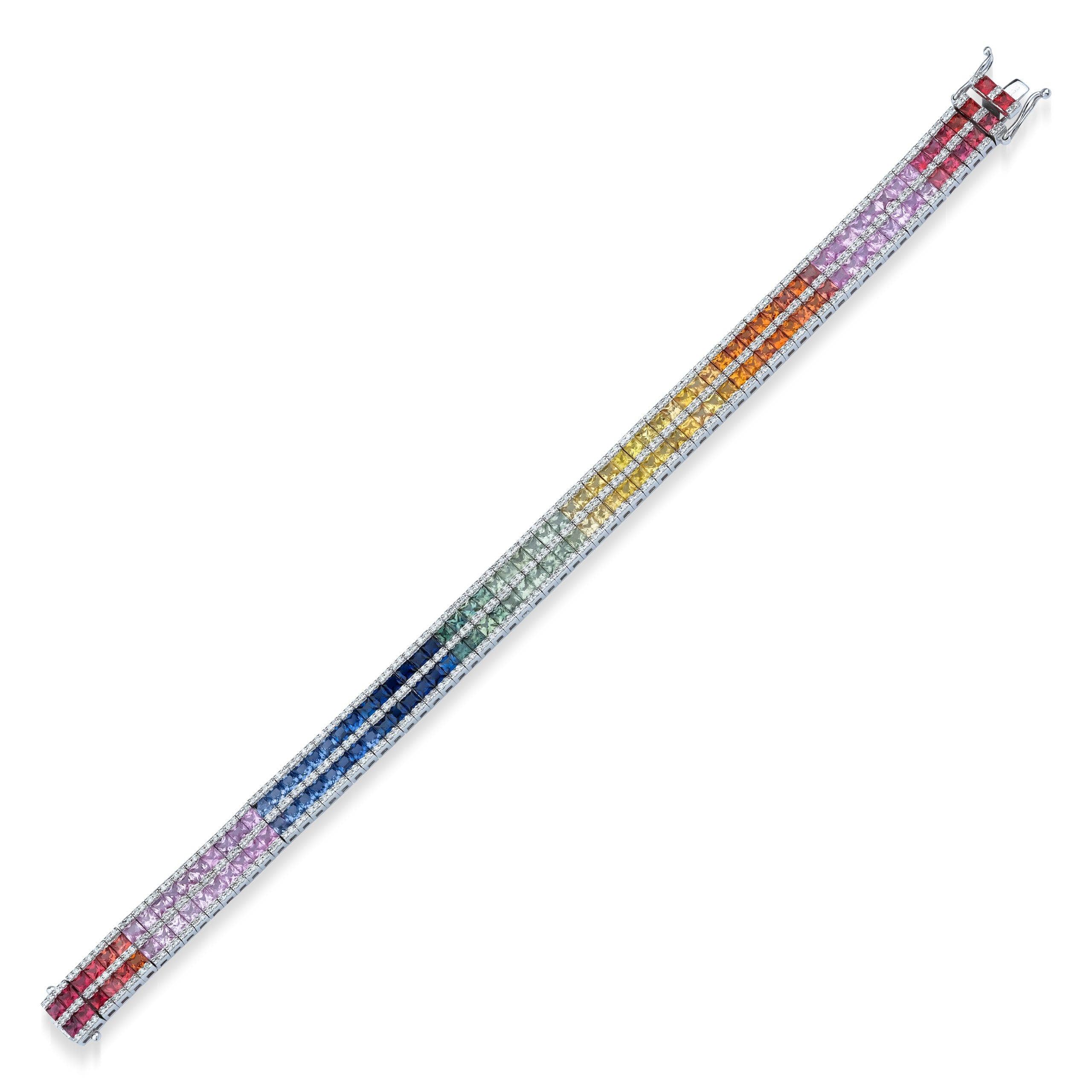 Multicolor ‘Rainbow’ Sapphire And Diamond 13.70ct Bracelet
