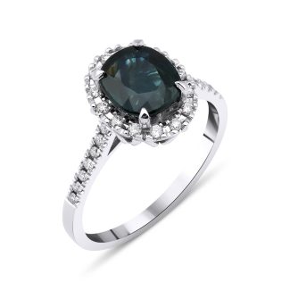 Greenish Blue Sapphire And Diamond 2.36ct Ring