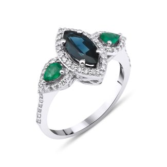 Sapphire And Emerald Contrast Diamond 1.63ct Ring