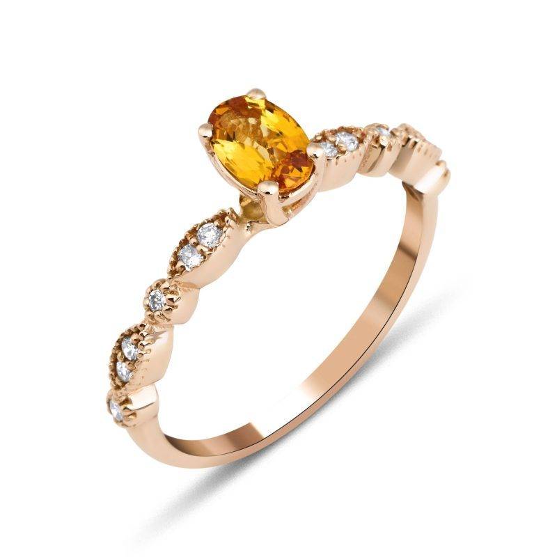 Yellow Sapphire  And Diamond 0.55ct Ring