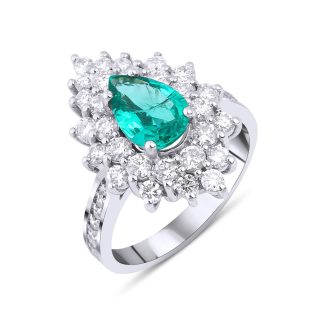 Pear Cut Emerald And Diamond 2.54ct Ring