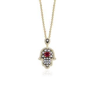 Ruby and Diamond Hamsa 1.25ct Necklace