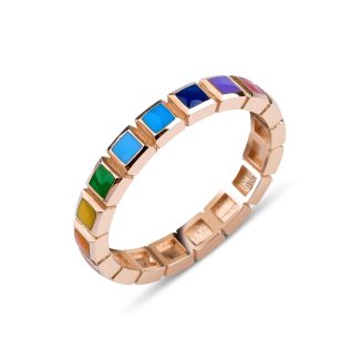 Rainbow Enamel And Rose Gold Wedding Band