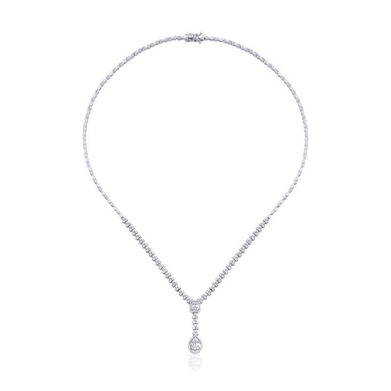 Baguette Diamond Pear Shape Wedding 1.55ct Necklace