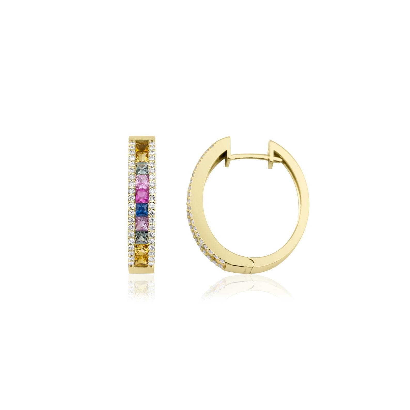 Multicolor Sapphire And Diamond Solid Gold 3.05ct Earrings