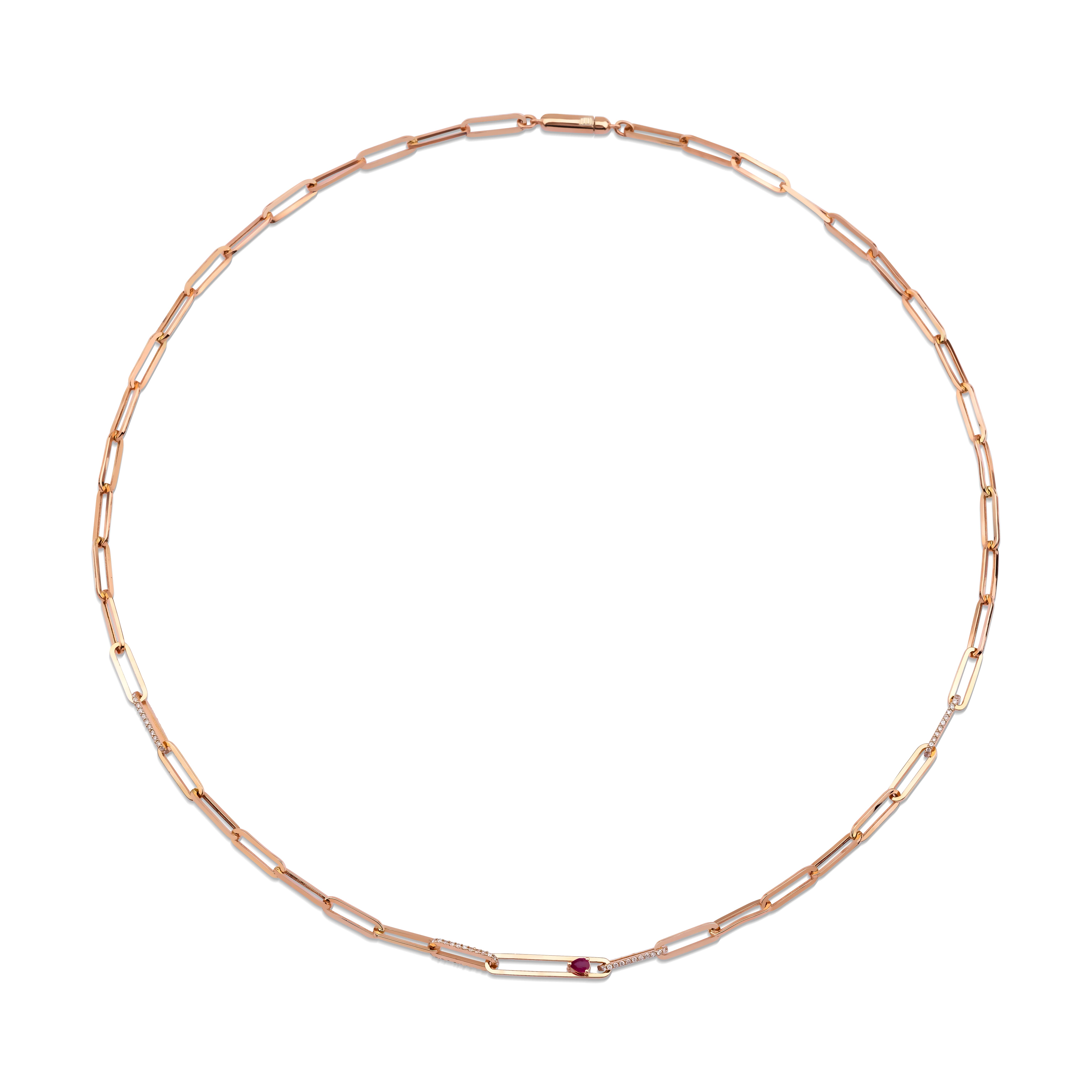 Diamond and Ruby 0.59ct Paperclip Necklace