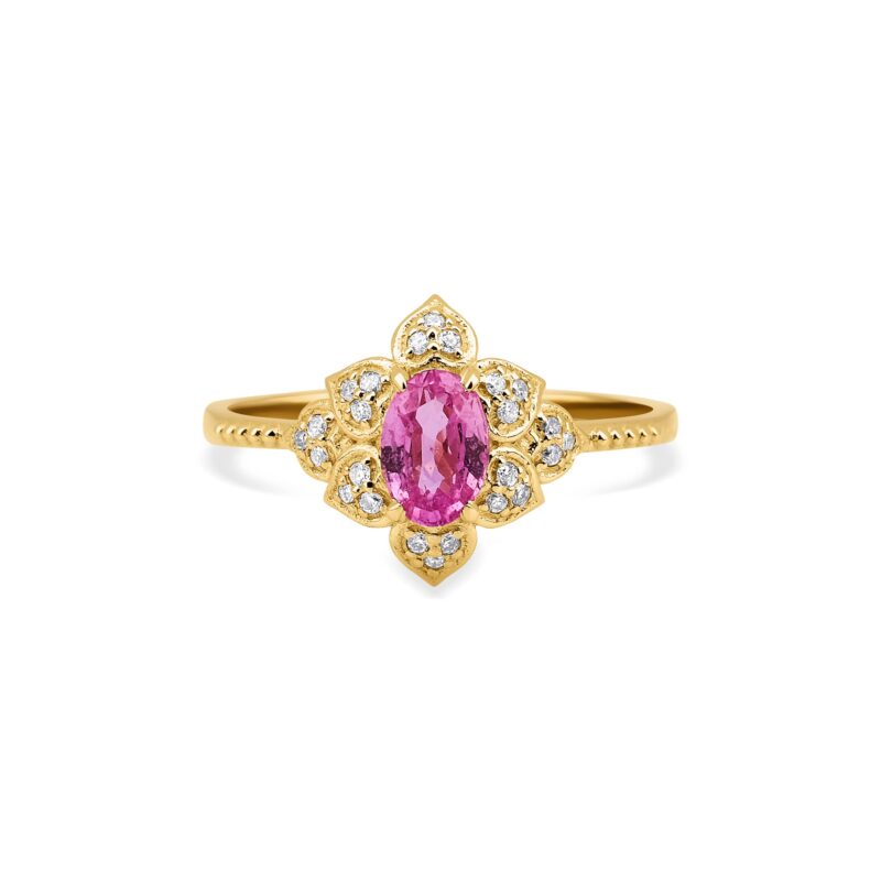 Pink Sapphire And Diamond 0.55ct Flower Ring