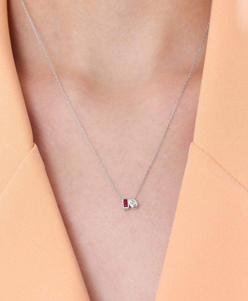 0.20ct Diamond And Ruby  ''Toi Et Moi Solid'' Gold Necklace